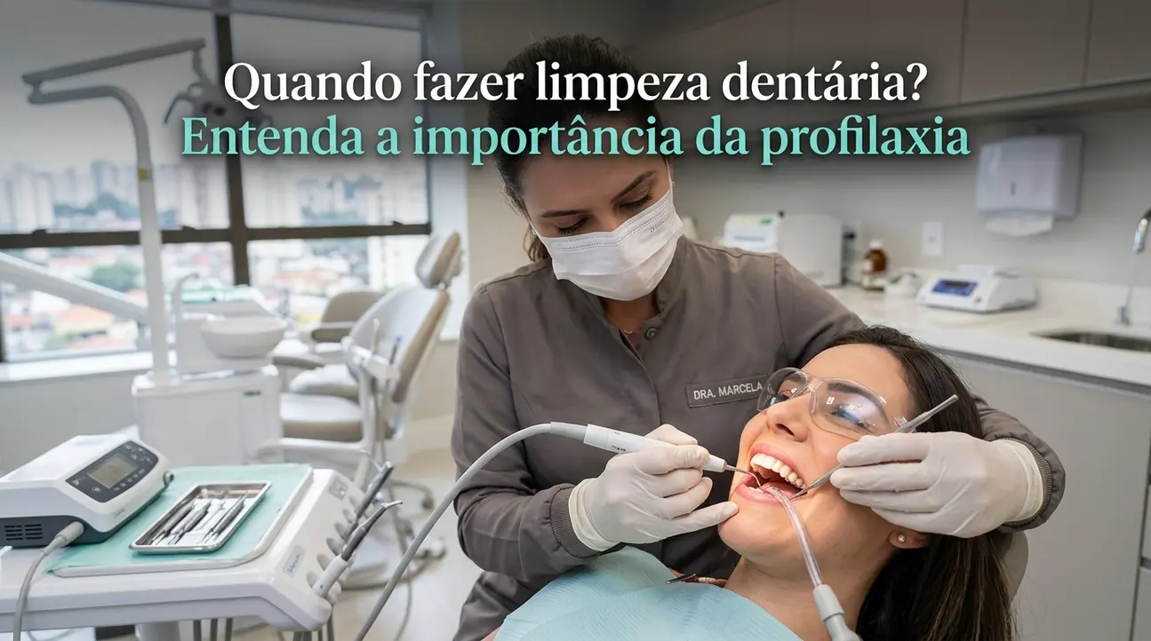 Dentista realizando limpeza dentária profissional na Sorriso Ranzani em São Bernardo do Campo