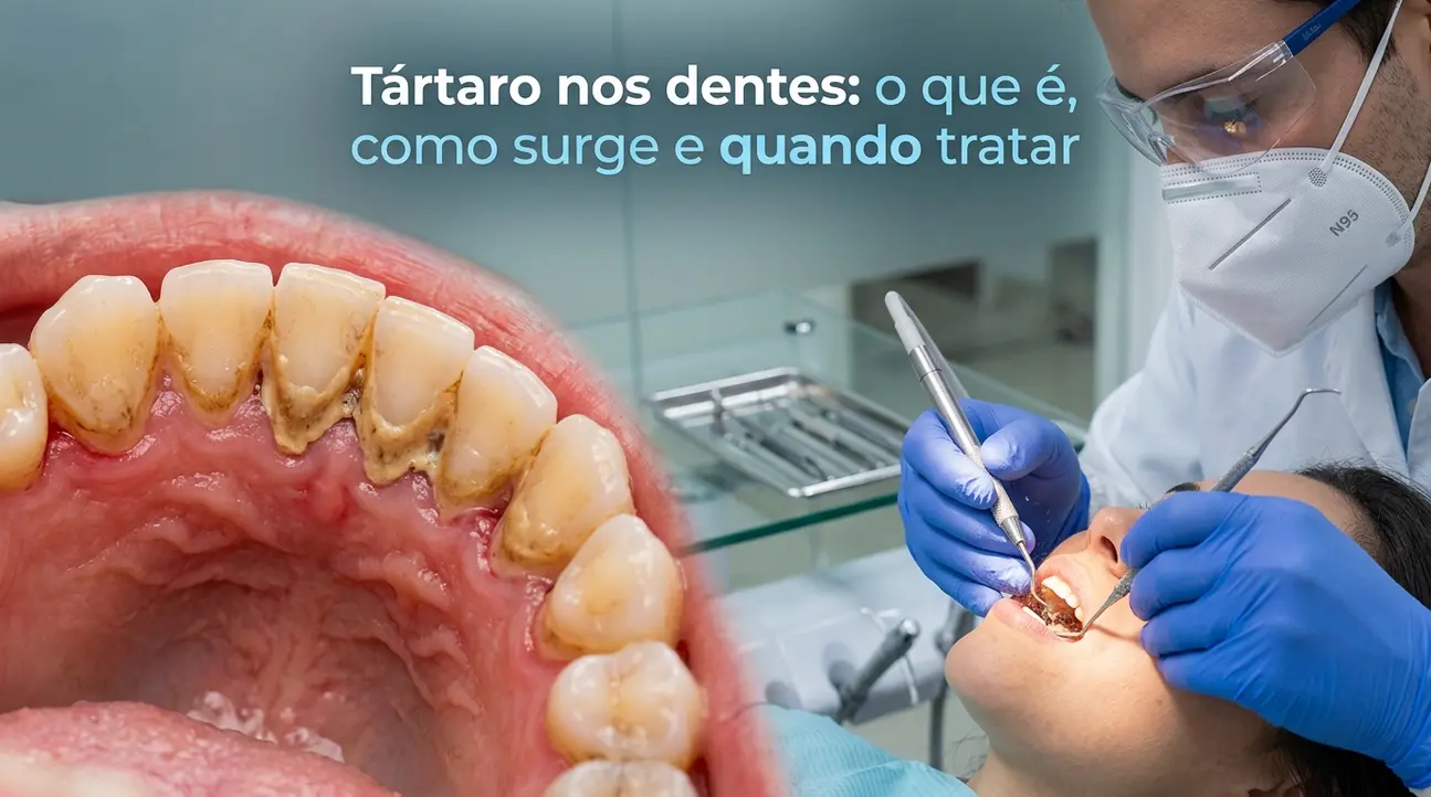 Dentista removendo tártaro nos dentes de um paciente em clínica de São Bernardo do Campo